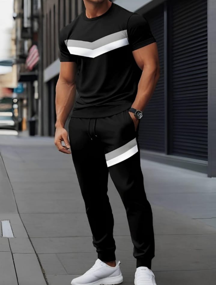 Men Black Printed 2Pcs Track suit