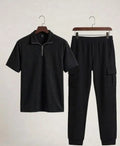 Black Men 2Pcs Printed Polo Track Suit Set
