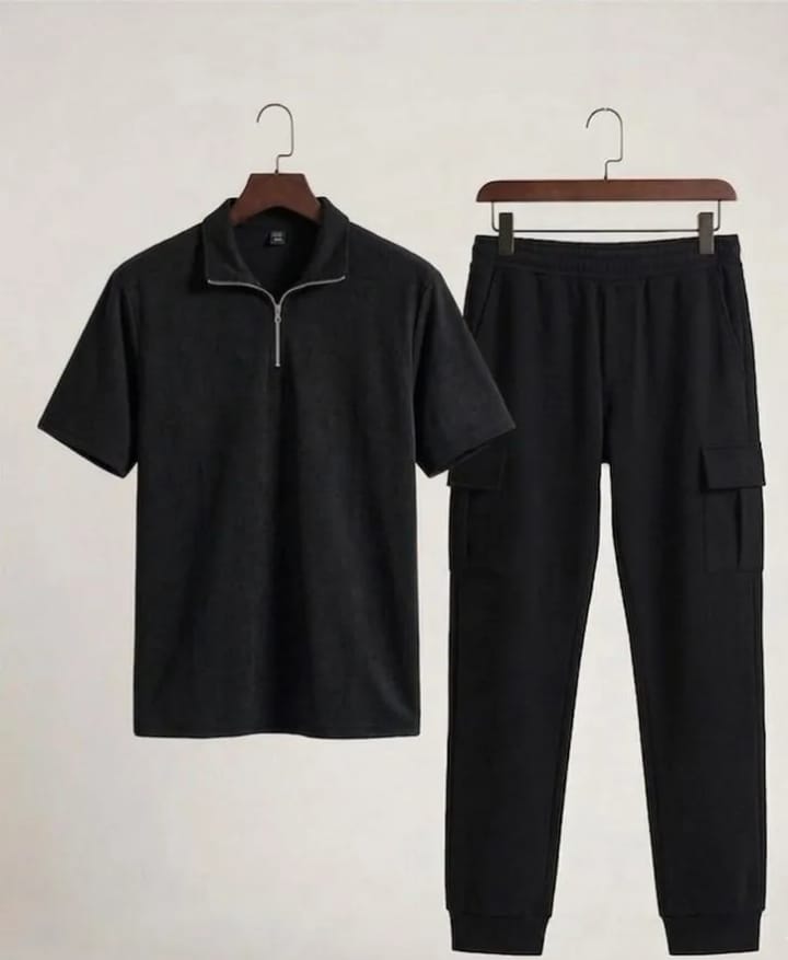 Black Men 2Pcs Printed Polo Track Suit Set