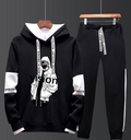Men Black Graphic Hoodie & Pants set Casual Sporty