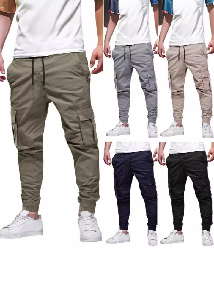 Men Multi-Pocket Drawstring Cargo Pants Summer Casual