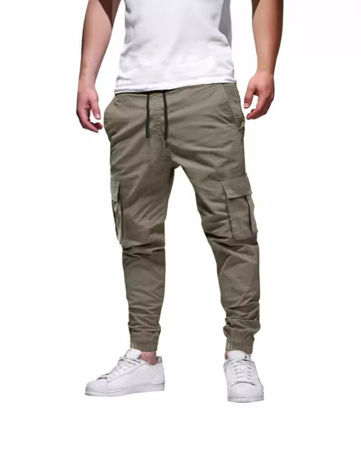 Men Multi-Pocket Drawstring Cargo Pants Summer Casual