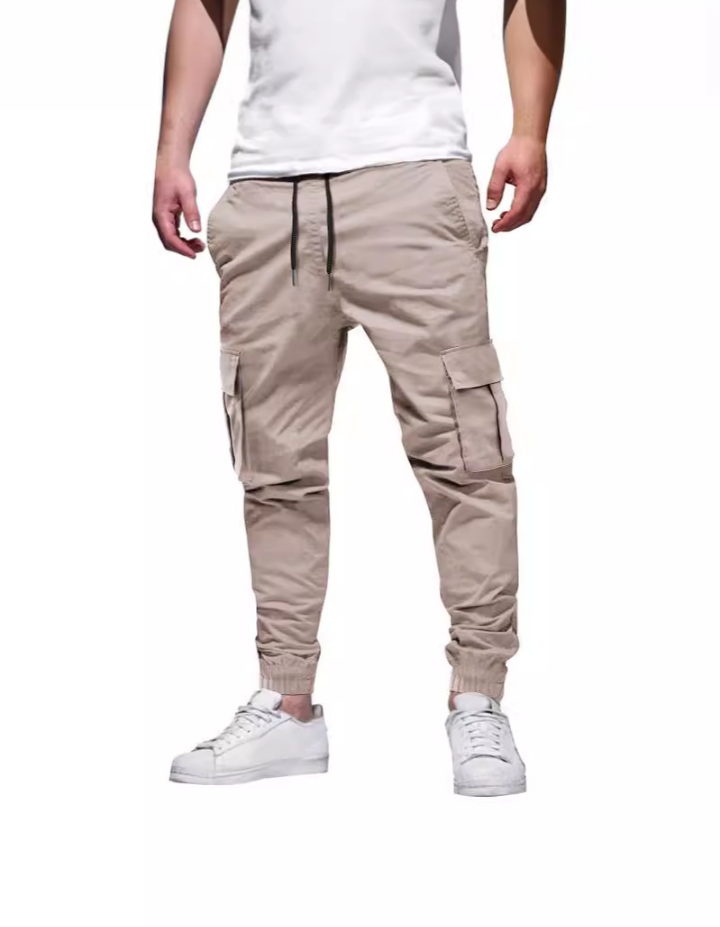 Men Multi-Pocket Drawstring Cargo Pants Summer Casual